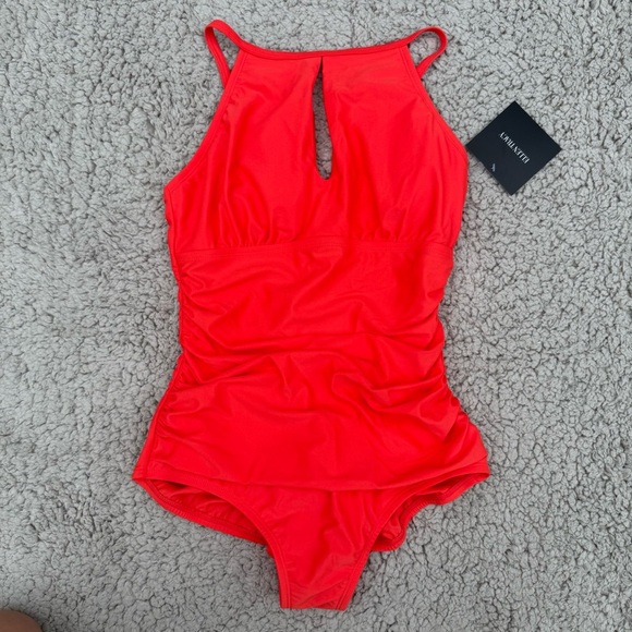 NWT ELLEN TRACY One Piece Swimsuit, High Neck Swimsuit with Keyhole Cutout - Picture 2 of 5